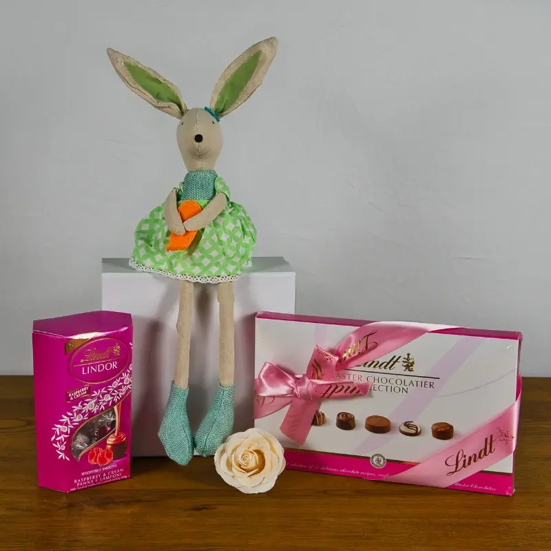 Lindt Chocolate Hamper with Plush Bunny, Truffles, and Gift Box
