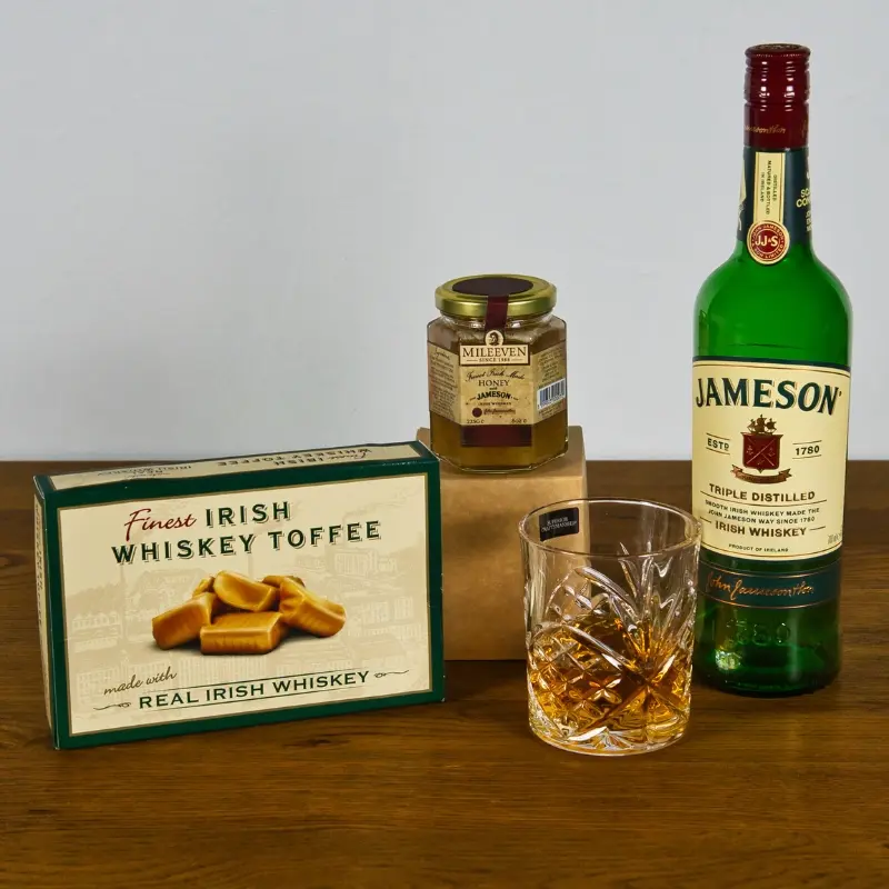 Whiskey Gift Set with Jameson, Honey, and Irish Whiskey Toffee
